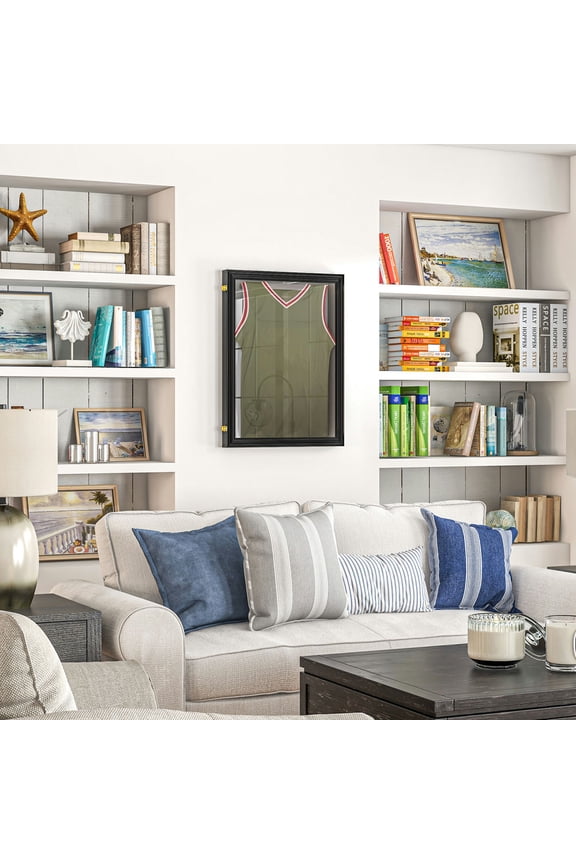 24" X 32" Acrylic Shadow Box Frame, Uv-Resistant Jersey Display Case With T-Shirt Hanger And 2 Keys, Black