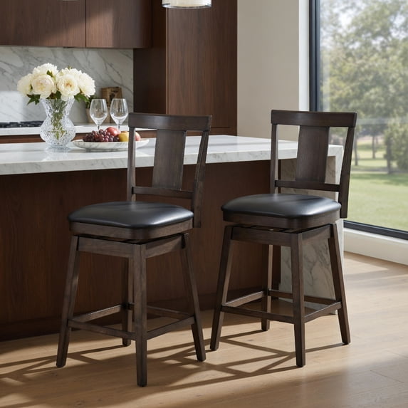 Resenkos 24 inch Swivel Upholstered Counter Height Bar Chair with Rubber Wood Legs, Bar Height Stools, Bar Stools for Kitchen Island for Kitchen, Dining Room