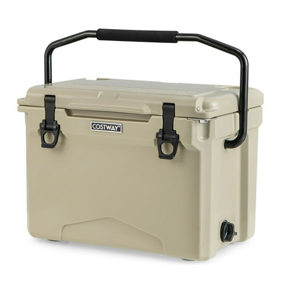 Resenkos 25 QT Hard Cooler with Aluminum Handle and Integrated Cup Holders-Tan