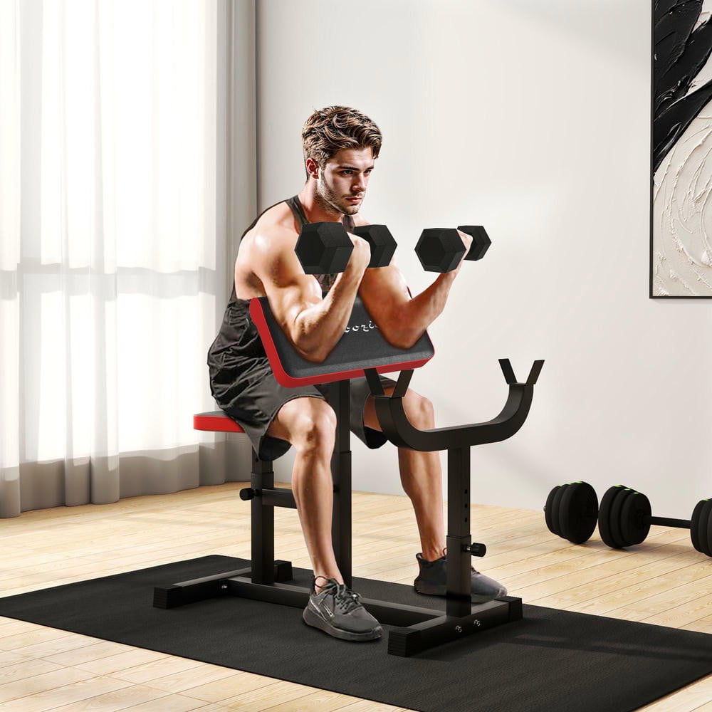Resenkos 265 LBS Preacher Curl Bench, Adjustable Seated Arm Isolated Barbell Dumbbell Bicep Station, for Strength Training, Black