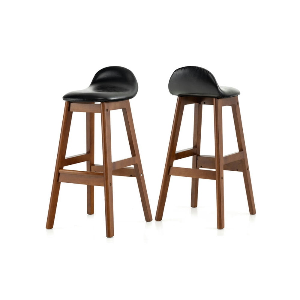 Resenkos 27.5 Inch Set of 2 Upholstered PU Leather Barstools with Back Cushion-Brown, Bar Height Stools, Bar Stools for Kitchen Island for Kitchen, Dining Room