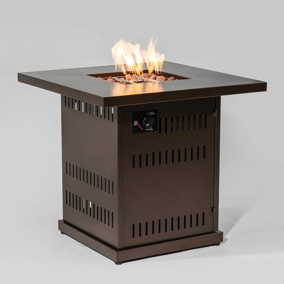 Resenkos 28 Inch Square Fire Pit Table, 50,000 BTU Steel Propane Firepit for Outdoor Living, Brown