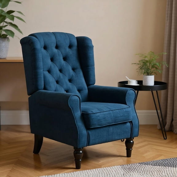 Resenkos 29.25" W x 33.75" D x 40.25" HFabric Tufted Club Accent Chair, Wooden Legs, Diamond-tufting accentuates, Blue