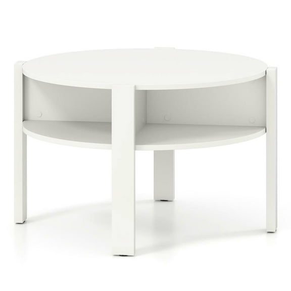 Resenkos 29.5" Round Space-Saving Coffee Table with Two Storage Shelves, White