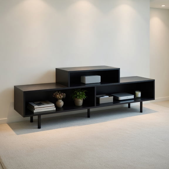 Resenkos 3-Cube Open Storage TV Stand for Screens Up to 70 Inches, Black