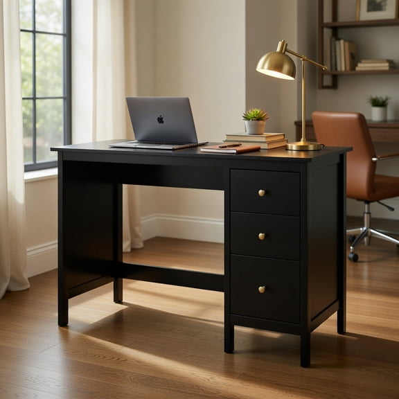 Resenkos 3-Drawer Home Office Study Computer Desk with Spacious Desktop-Black, Home Office Desks, Gaming Computer Desks for Study,Working,Writing