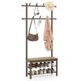 thumbnail image 1 of Resenkos 3-In-1 Bamboo Hall Tree - Coat Rack with PE Rattan Bench & Shoe Storage, Brown, 1 of 8