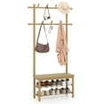 thumbnail image 1 of Resenkos 3-In-1 Bamboo Hall Tree - Coat Rack with PE Rattan Bench & Shoe Storage, Natural, 1 of 8