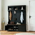 thumbnail image 1 of Resenkos 3-In-1 Hall Tree - Shoe Storage, Coat Rack & Bench, Entryway Furniture with Hooks, Black Wood Grain, 1 of 8