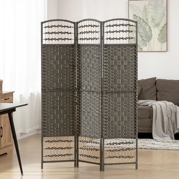 Resenkos 3-Panel Folding Room Divider - Portable Privacy Screen, Wave Fiber Partition, Home Office, Dark Gray