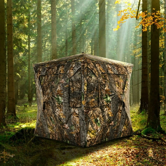 Resenkos 3 Person Portable Pop-Up Hunting Tent - Fiberglass, With Gun Ports & Carrying Bag, Brown