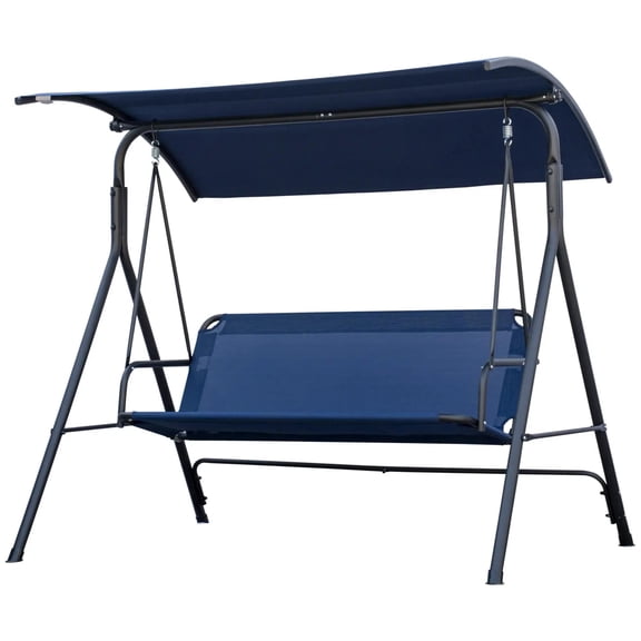 Resenkos 3-Person Swing Set, Outdoor Patio Swing With Tilt Canopy, Steel Frame Bench Seat, Dark Blue