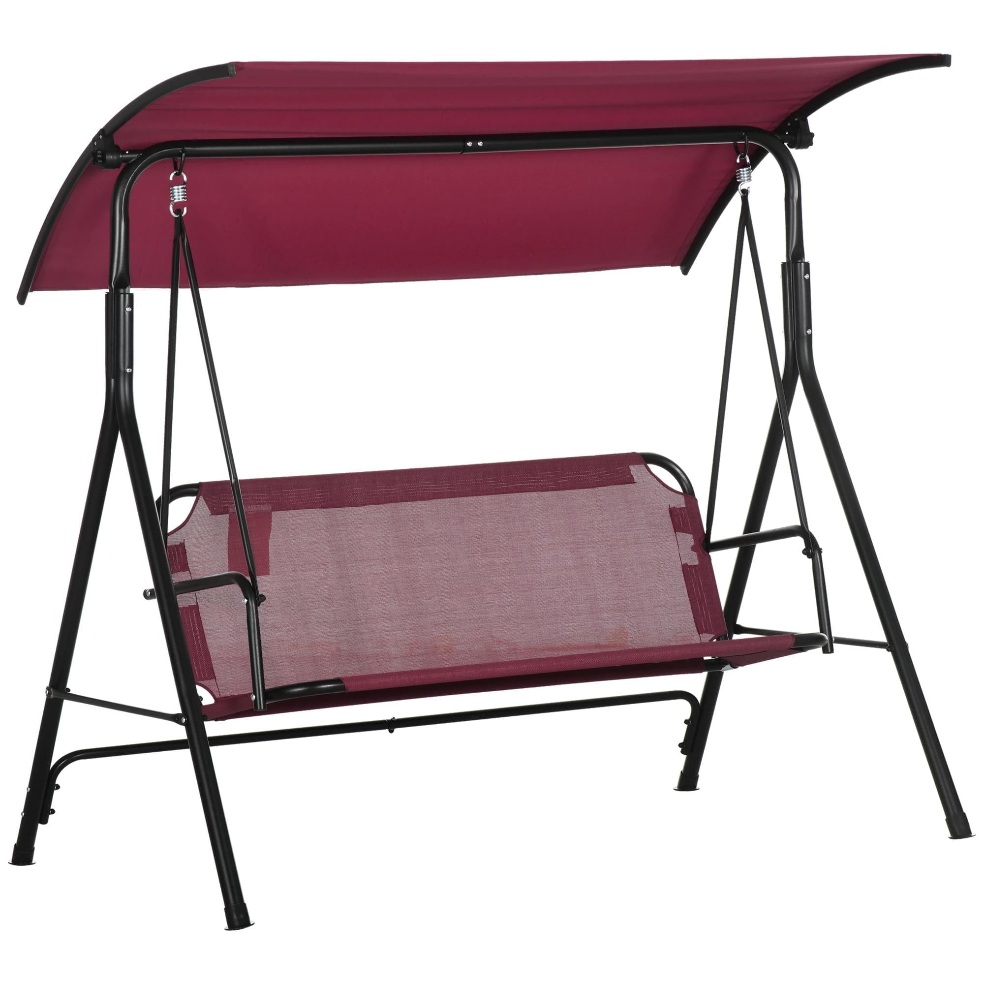 Resenkos 3-Person Swing Set, Outdoor Patio Swing With Tilt Canopy, Steel Frame Bench Seat, Wine Red