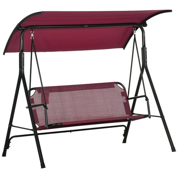 Resenkos 3-Person Swing Set, Outdoor Patio Swing With Tilt Canopy, Steel Frame Bench Seat, Wine Red