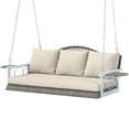thumbnail image 1 of Resenkos 3-Person Wicker Swing Bench, Outdoor Patio, Porch, Natural, Comfortable Cushions, Cup Holders, Natural Wood, 1 of 1