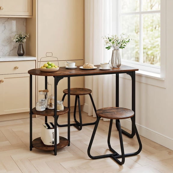 Resenkos 3-Piece Industrial Dining Table Set, Sturdy Wooden Table Chair for Small Space Apartment, Rustic Brown