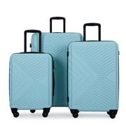 Resenkos 3 Piece Luggage Set Spinner Hardshell Lightweight Suitcase Hardside Checked Carry-on luggage Light Blue