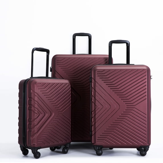 Resenkos 3 Piece Luggage Set Spinner Hardshell Lightweight Suitcase Hardside Checked Carry-on luggage Wine Red