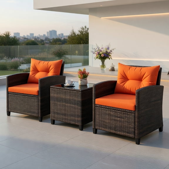 Resenkos 3-Piece Outdoor Rattan Patio Furniture Set with Washable Cushions – Stylish Wicker Sofa & Coffee Table for Patio, Poolside, or Garden