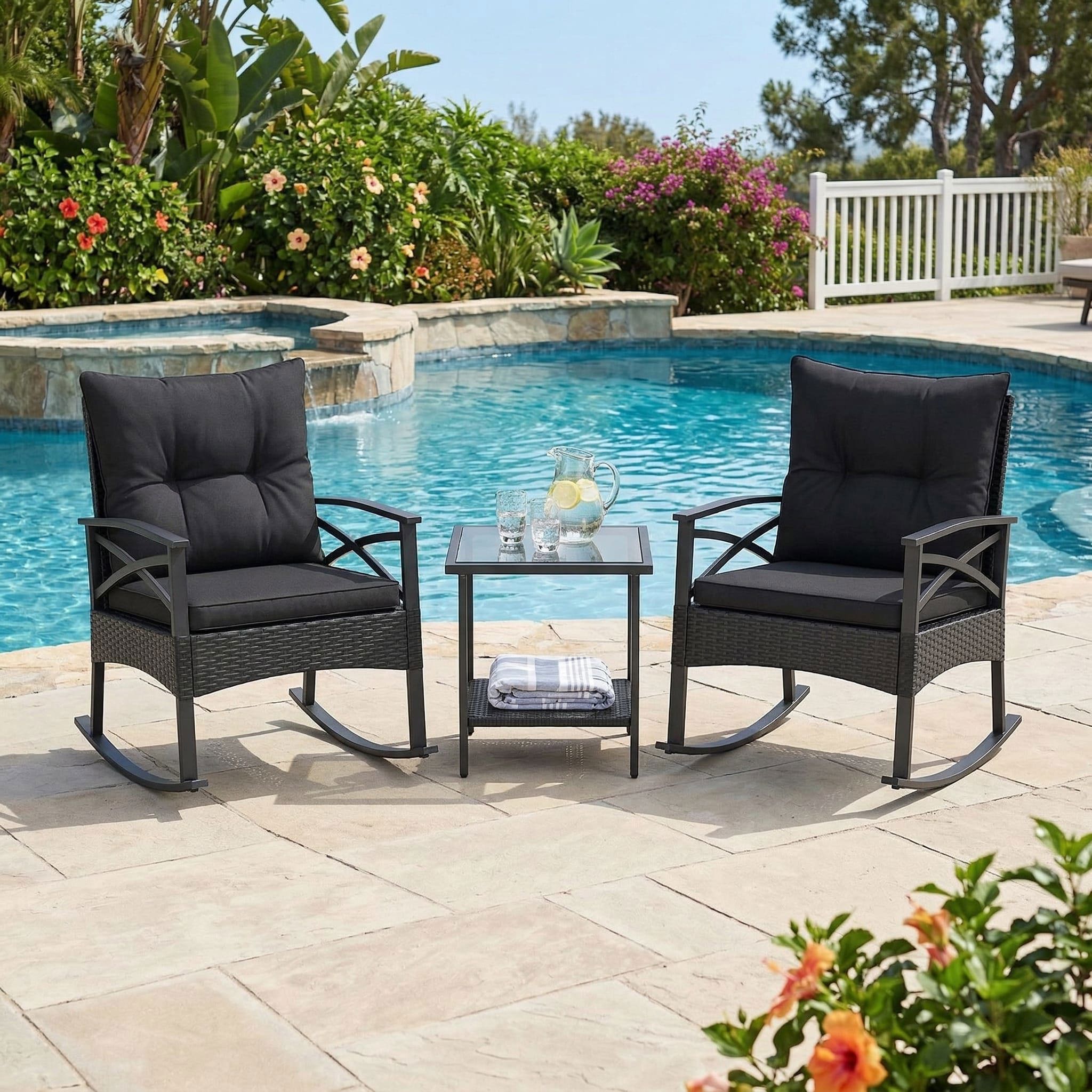 Resenkos 3 Piece Outdoor Rattan Rocking Chair Set With 2 Tier Side Table Smooth Rocking Seating For Garden And Backyard Black: A Practical Buying Guide