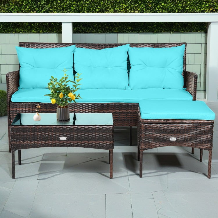 Resenkos 3-Piece Patio Furniture Set, Outdoor Sectional Sofa Conversation Set, All-Weather PE Wicker Seating with Beige Cushions