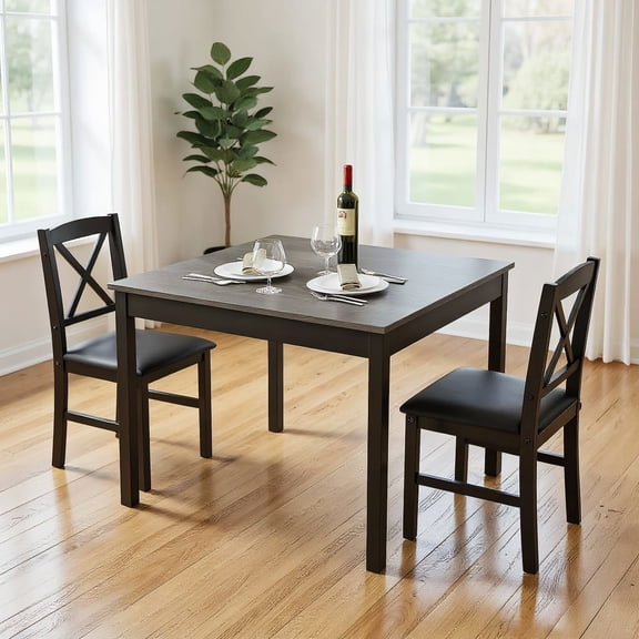 Resenkos 3-Piece Square Dining Table Set, Ergonomic Table Chair for 2 People, Waterproof Scratch Resistant Dining Furniture for Kitchen, Gray