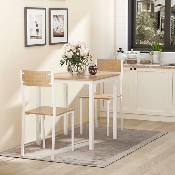 Resenkos 3-Piece Wooden Square Dining Table Set - 1 Table + 2 Chairs, Sturdy Metal Frame, For Small Space, White