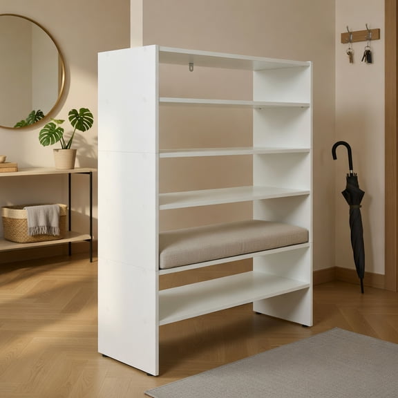 Resenkos 3 Pieces 31-Inch Stackable Multi-Shape Shoe Rack-White, Space-Saving Shoe Rack Organizer for Closet Entryway