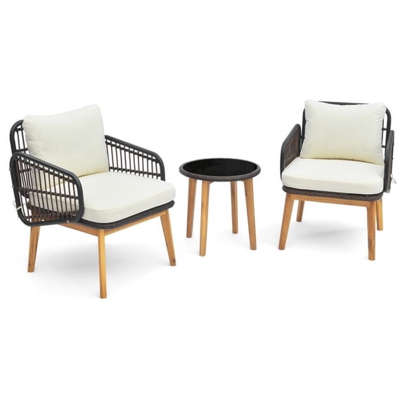 Resenkos 3 Pieces Folding Patio Bistro Set, Small Patio Conversation Furniture Set with Ottomans and Coffee Table