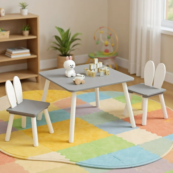 Resenkos 3 Pieces Kids Table and Chairs Set for Arts Crafts Snack Time-Gray, Small Folding Table for Arts & Crafts, Snack Time, Homeschooling, Homework