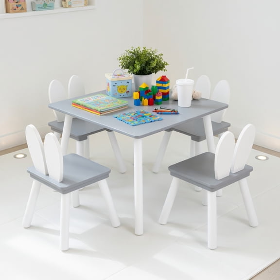 Resenkos 3 Pieces Kids Table and Chairs Set for Arts Crafts Snack Time-Gray, Small Folding Table for Arts & Crafts, Snack Time, Homeschooling, Homework