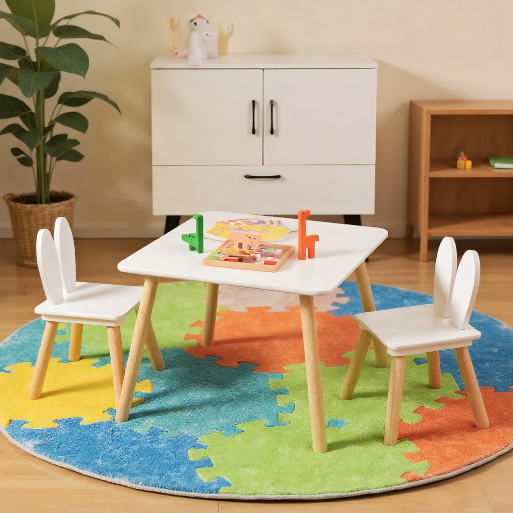 Resenkos 3 Pieces Kids Table and Chairs Set for Arts Crafts Snack Time-White, Small Folding Table for Arts & Crafts, Snack Time, Homeschooling, Homework