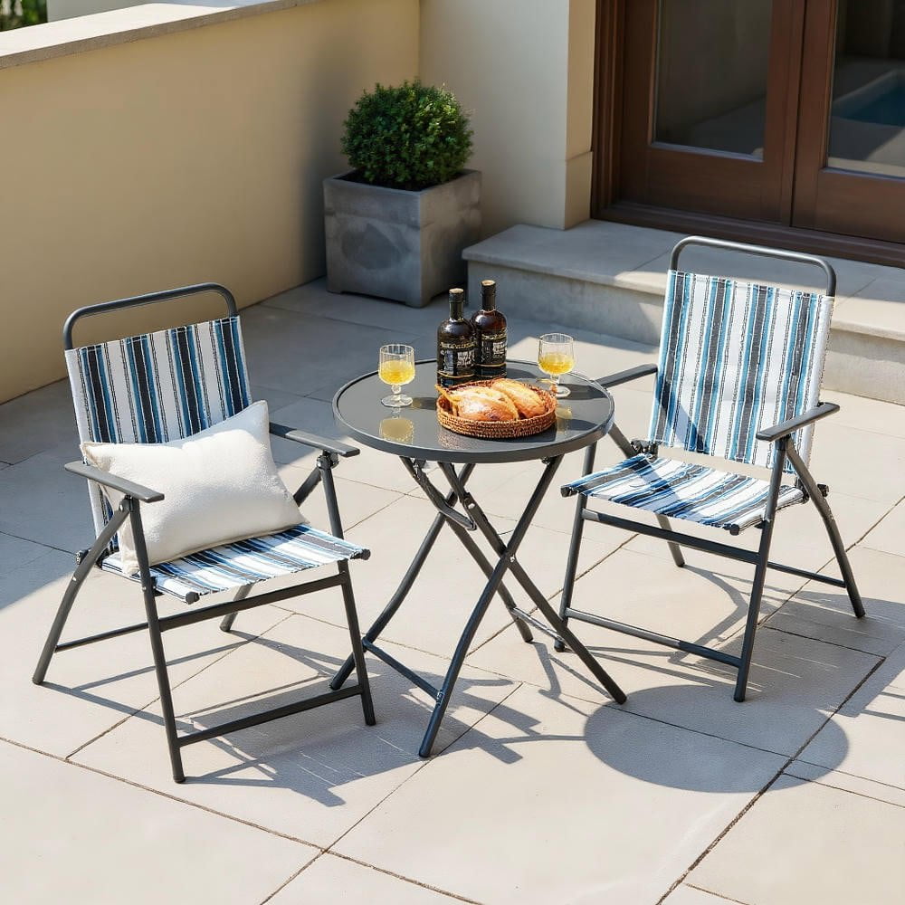 Resenkos 3 Pieces Outdoor Folding Chair Set Portable Folding Chair Set, Outdoor Dining Chair for Outside Patio, All Weather, Porch, Garden, Poolside