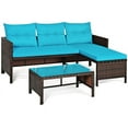 thumbnail image 1 of Resenkos 3 Pieces Outdoor Sectional Sofa, Outdoor Wicker Patio Furniture, All-Weather Rattan Wicker Sofa Small Patio Conversation Couch with Washable Cushion and Table, Turquoise, 1 of 9