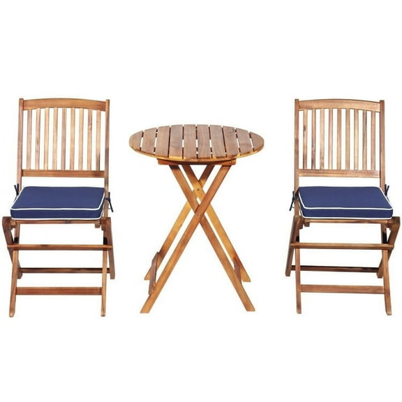 Resenkos 3 Pieces Patio Bistro Furniture Set, Outdoor Furniture Garden Conversation Bistro Sets with Padded Cushion and Round Coffee Table-Navy