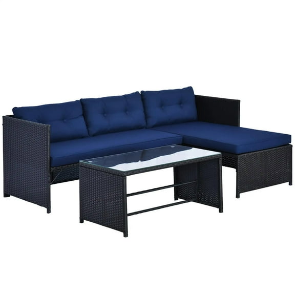 Resenkos 3 Pieces Patio Furniture Set, Outdoor Sectional Furniture, PE rattan, Blue