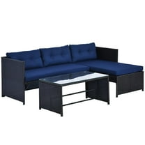 Resenkos 3 Pieces Patio Furniture Set, Outdoor Sectional Furniture, PE rattan, Blue