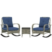 Resenkos 3 Pieces Wicker Patio Furniture Set, A Square Garden Table And Two Rocking Chairs, Gray