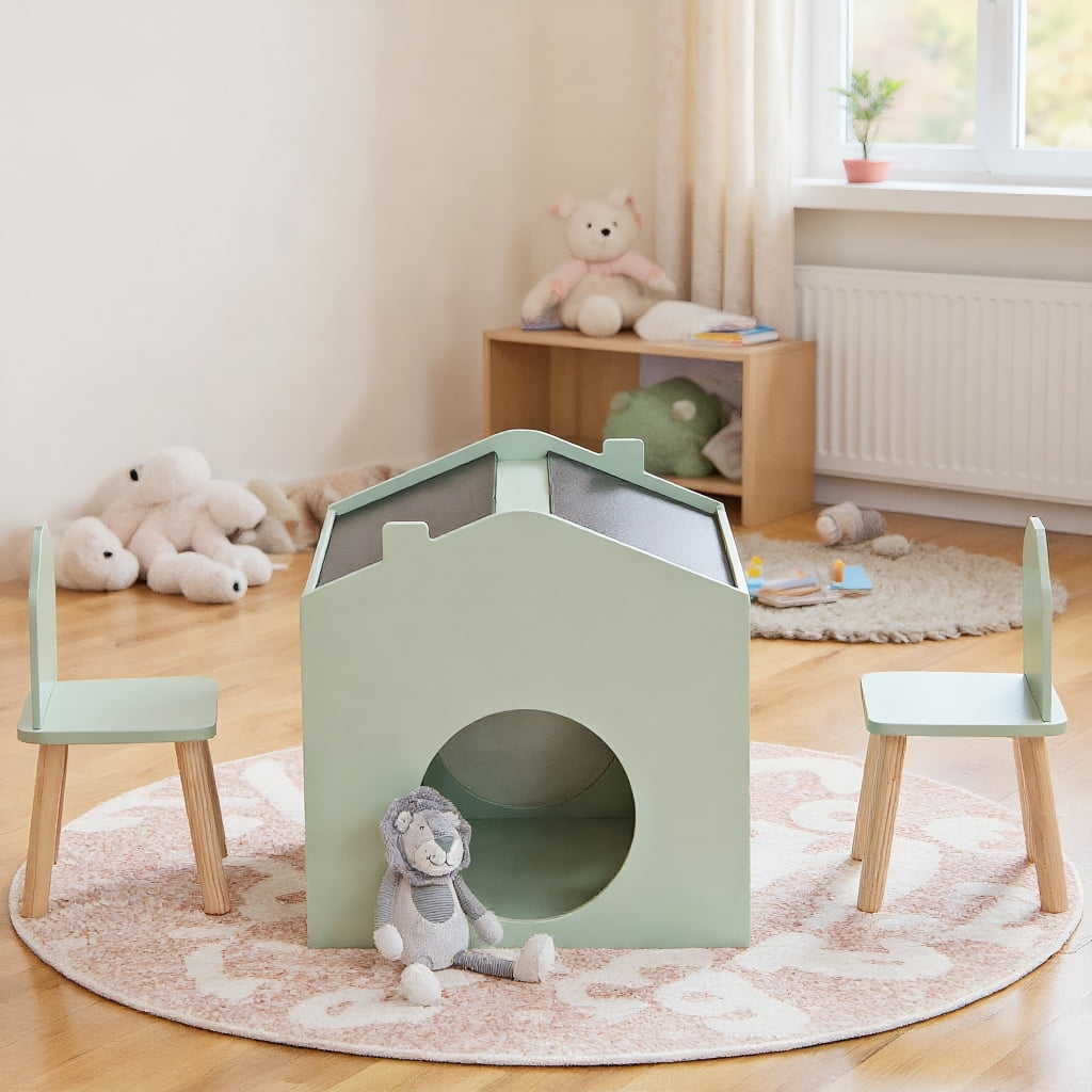 Resenkos 3 Pieces Wooden Kids Table and Chair Set-Green, Small Folding Table for Arts & Crafts, Snack Time, Homeschooling, Homework