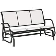 Resenkos 3-Seater Outdoor Swing Bench, Mesh Fabric, Metal Frame, Comfortable Patio Glider, Perfect for Porch Seating,Cream White