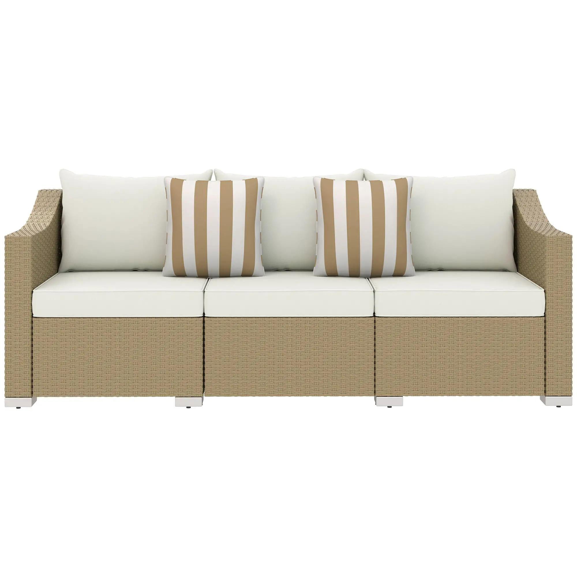 Resenkos 3 Seater Patio Couch, Outdoor Sectional Furniture, PE Rattan, White