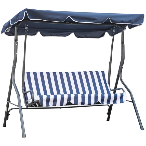 Resenkos 3-Seater Swing Set With Steel Frame, Outdoor Patio Swing, Cushioned Armrests, Large Canopy, Blue