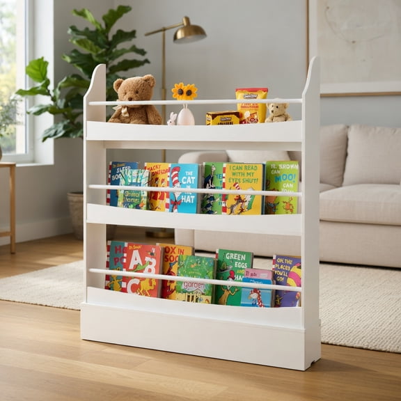 Resenkos 3-Tier Bookshelf with 2 Anti-Tipping Kits for Books and Magazines-White, Kids Toy Storage for Kids, Boys, Girls, Nursery