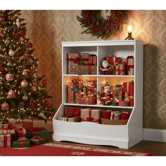 Resenkos 3-Tier Children's Multi-Functional Bookcase Toy Storage Bin Floor Cabinet-White, Kids Toy Storage for Kids, Boys, Girls, Nursery