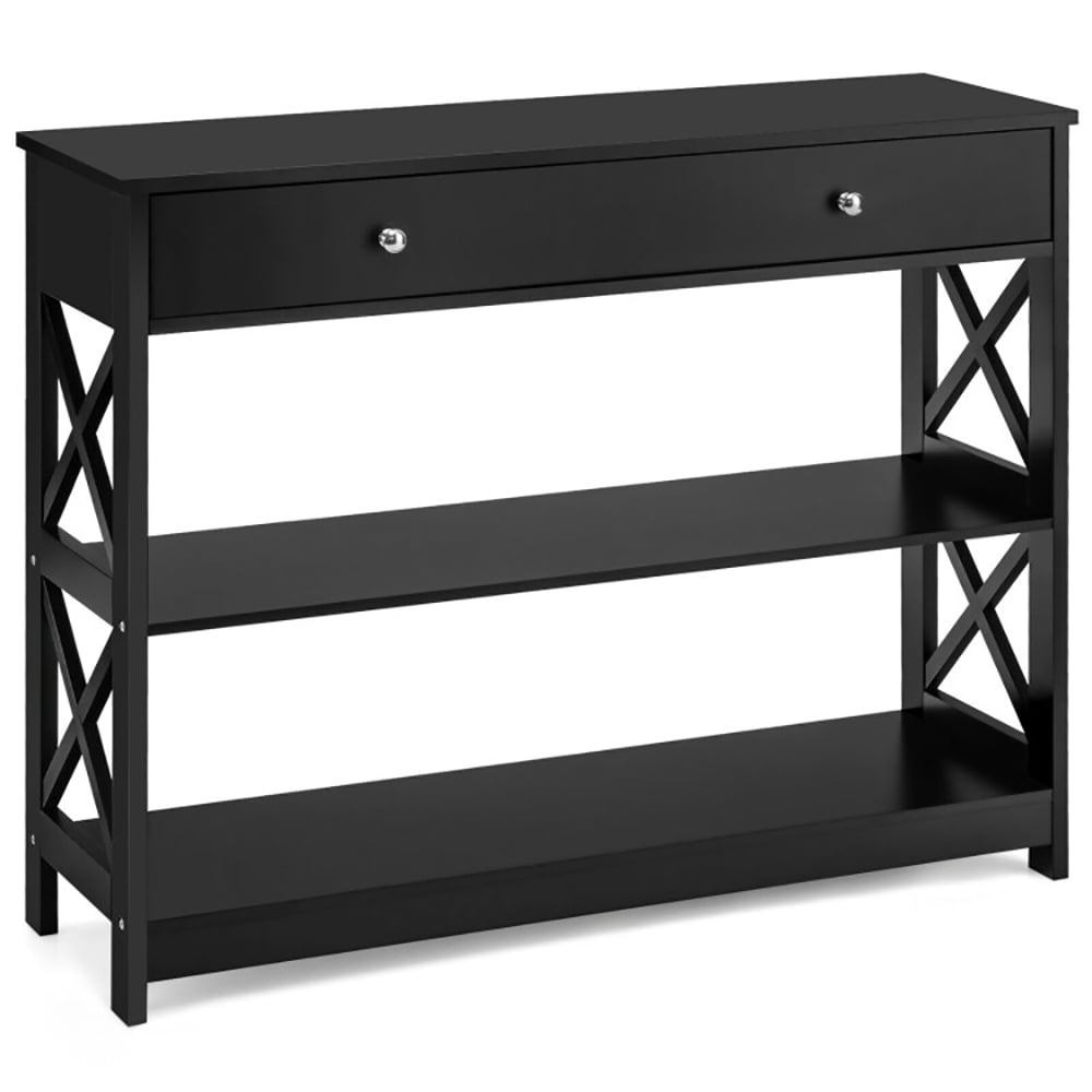 Resenkos 3-Tier Console Table with Drawers for Living Room Entryway-Black, Narrow Console Table, Entryway Hall Table with Shelves for Foyer & Entry Spaces Resenkos 3-Tier Console Table with Drawers for Living Room Entryway-Black, Narrow Console Table, Entryway Hall Table with Shelves for Foyer & Entry Spaces