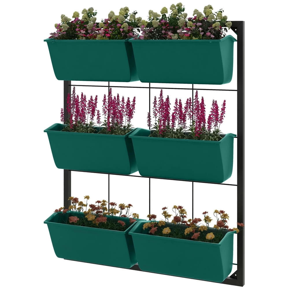 Resenkos 3-Tier Hanging Planter with 6 Pots for Indoor and Outdoor Use, Wall Planter, Self Draining & Wall Mounted, Green