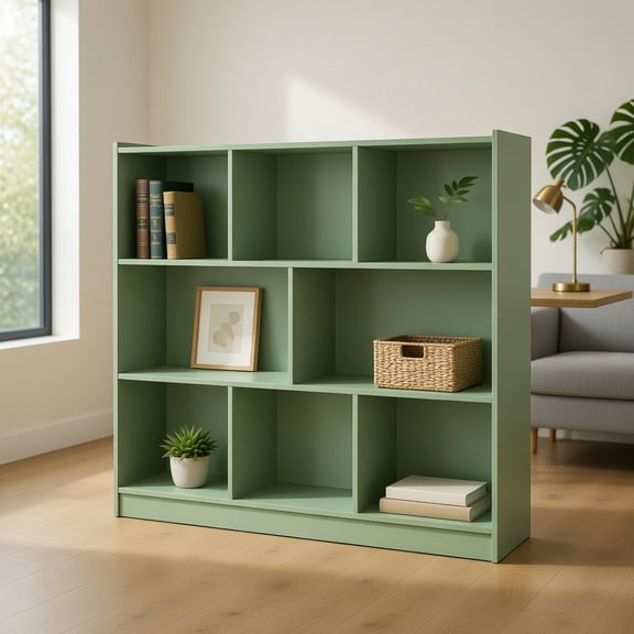 Resenkos 3-Tier Open Bookcase - 8-Cube Floor-Standing Storage Shelves, Green
