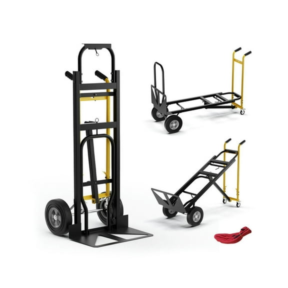 Resenkos 3-in-1 Convertible Hand Truck Metal Dolly Cart with 4 Rubber Wheels for Transport-Black