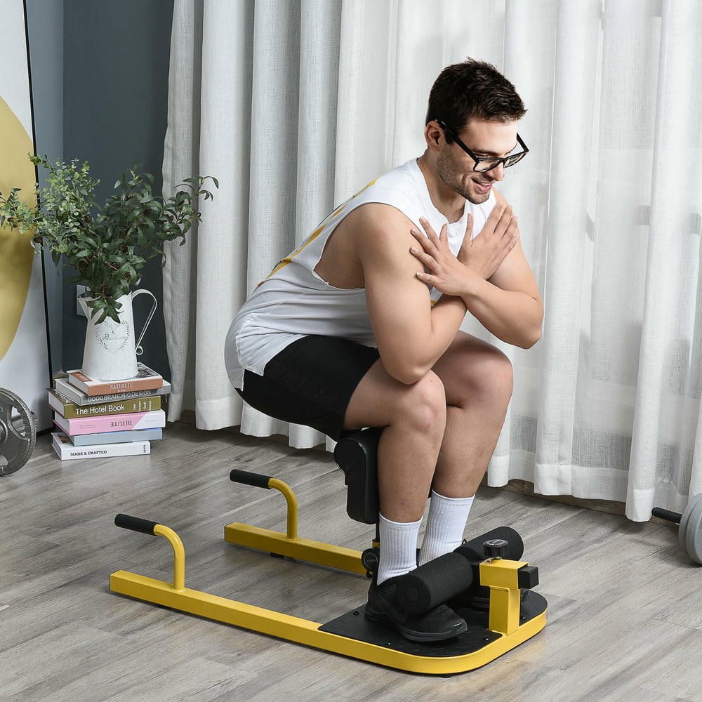 Resenkos 3-in-1 Padded Push Up Sit Up Deep Squat Machine, Home Gym Fitness Equipment, Yellow, Compact