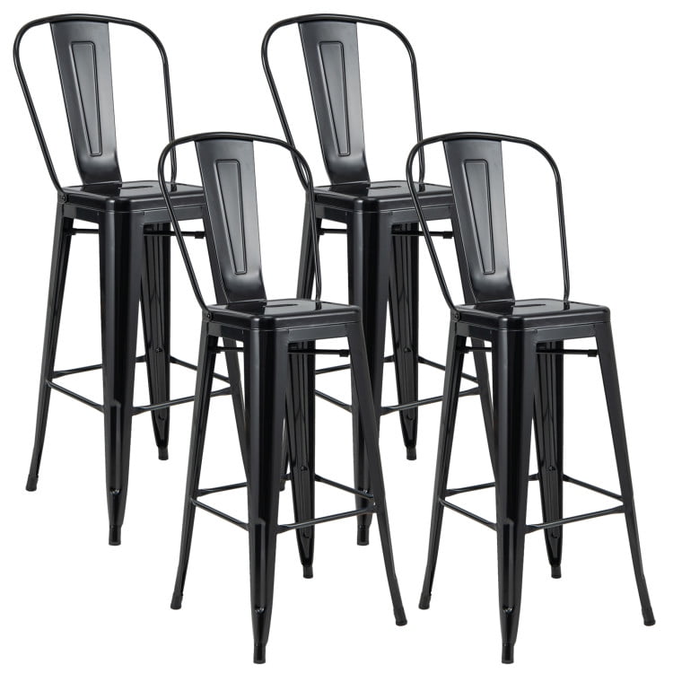 Resenkos 30 Inch Height Set of 4 High Back Metal Industrial Bar Stools-Black, Bar Height Stools, Bar Stools for Kitchen Island for Kitchen, Dining Room